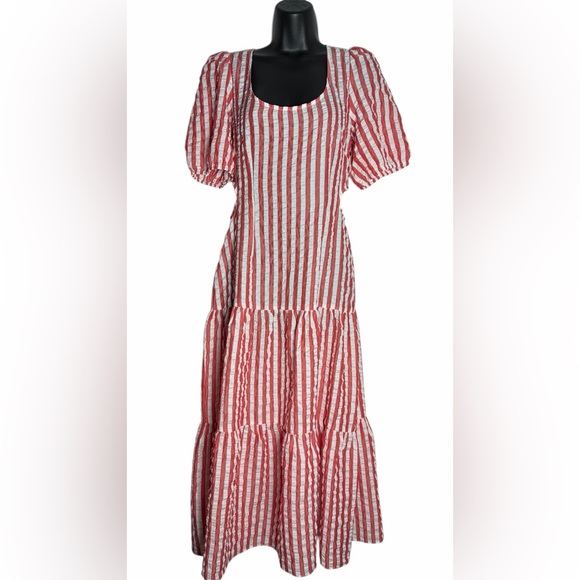 Lucy In Paris Red and White Striped Pleated Maxi Dress (BNWT) - Picture 8 of 8